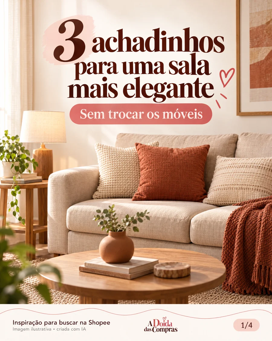 Arte ilustrativa sobre três ideias para uma sala mais elegante, criada com IA